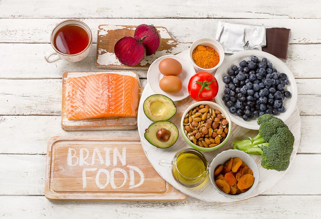 Foods for brain. Healthy eating Concept. Top view